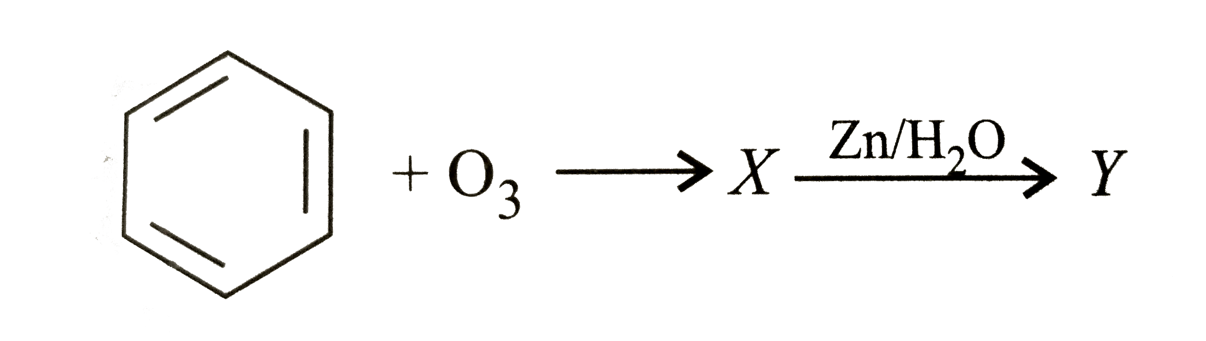 similar to alkenes and alkynes benzene also undergoes ozonolysis. In the sequence of the given reaction identify X and Y.