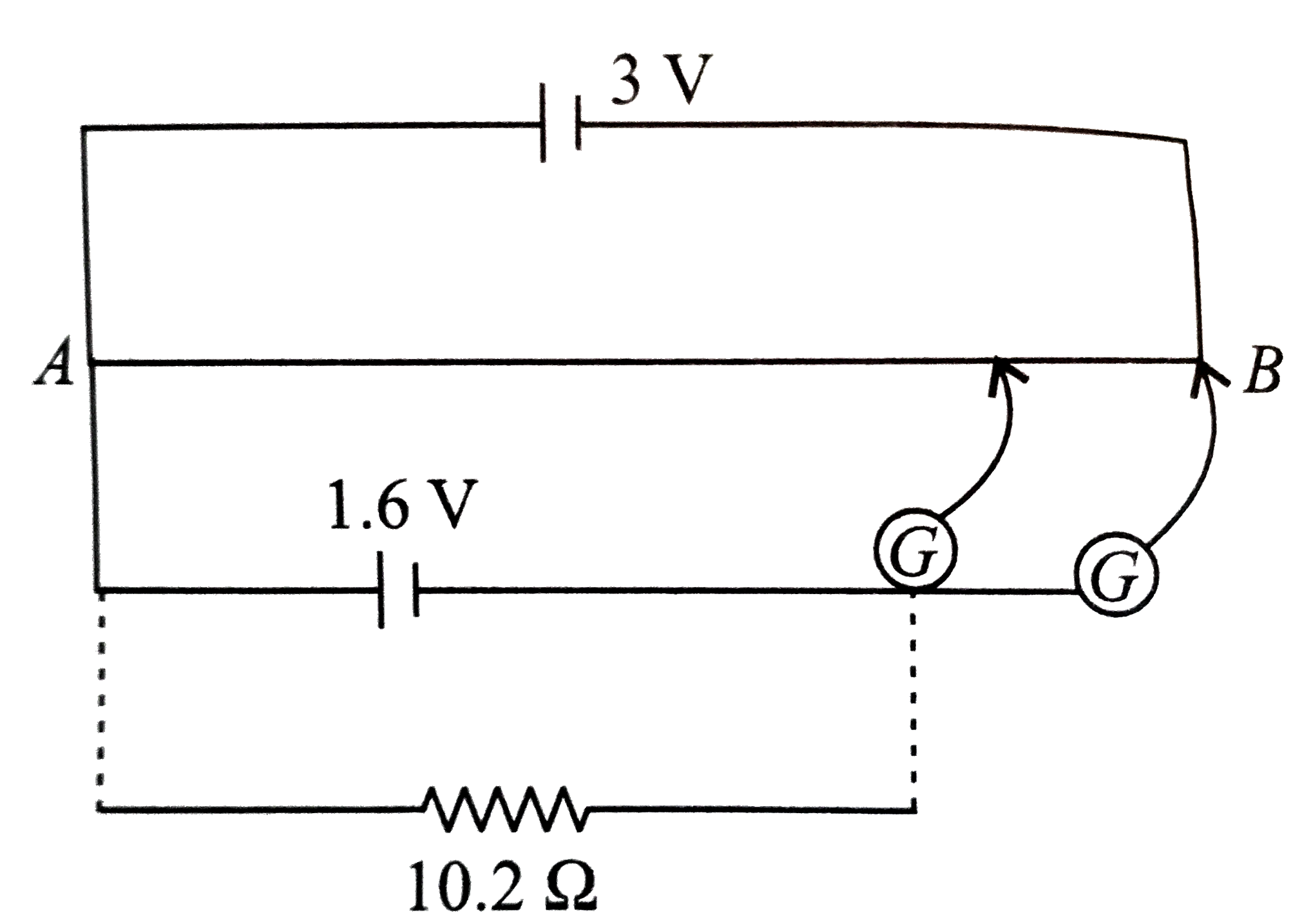 3V poteniometer used for the determination of internal resistance of a 2.4V cell. The balanced point of the cell in open circuit is 75.8cm. When a resistor of 10.2Omega is used in the external circuit of the cell the balance point shifts to 68.3cm length of the potentiometer wire. The internal resistance of the cell is
