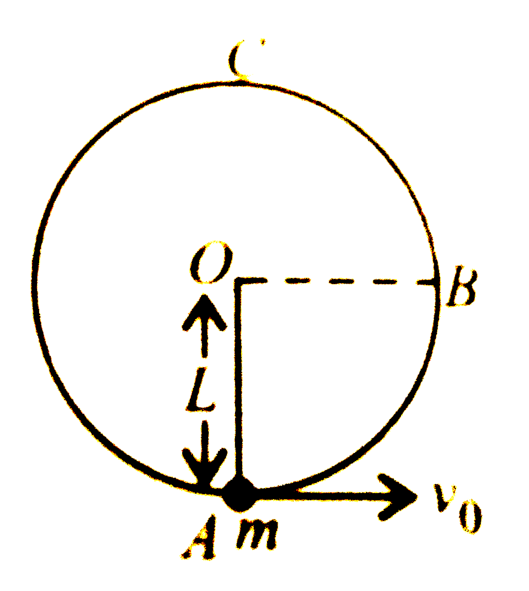 A bob of mass m is suspended by a light string of length L. It is imparted a horizontal velocity v0 at the lowest point A such that it completes a circle in the vertical plane.       Match the Column I with Column II.