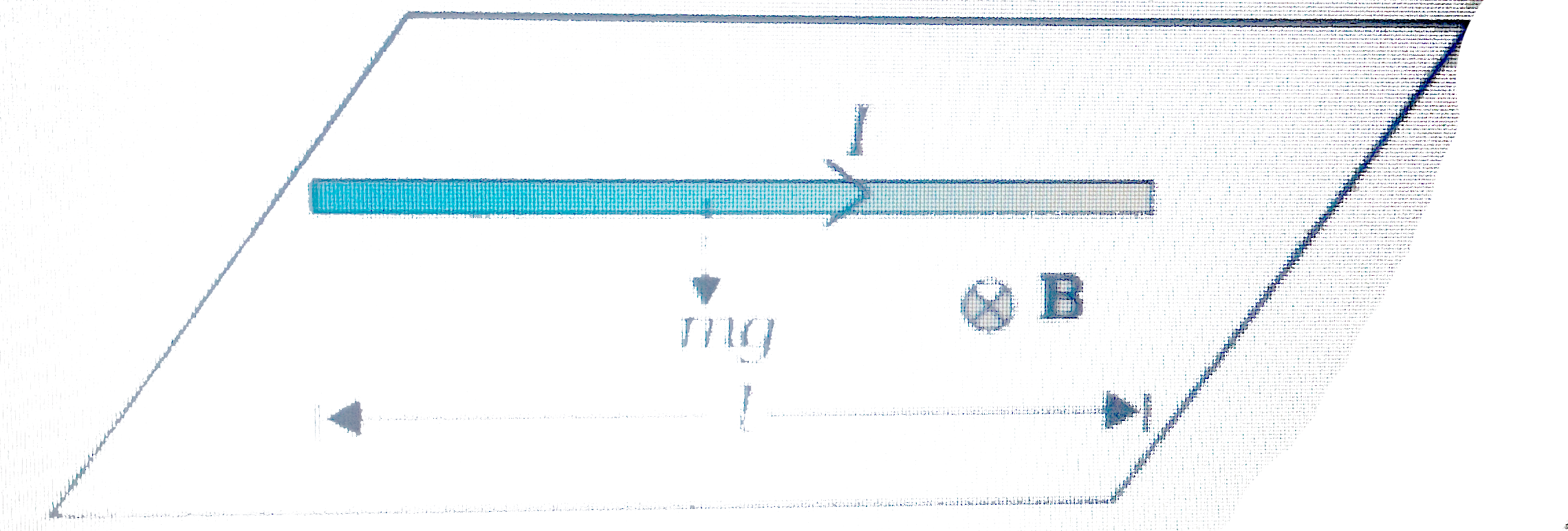 A straight wire of mass 200 g and length 1.5 m carries a current of 2 A. It is suspended in mid-air by a uniform horizontal magnetic field B (Fig.). What is the magnitude of the magnetic field?