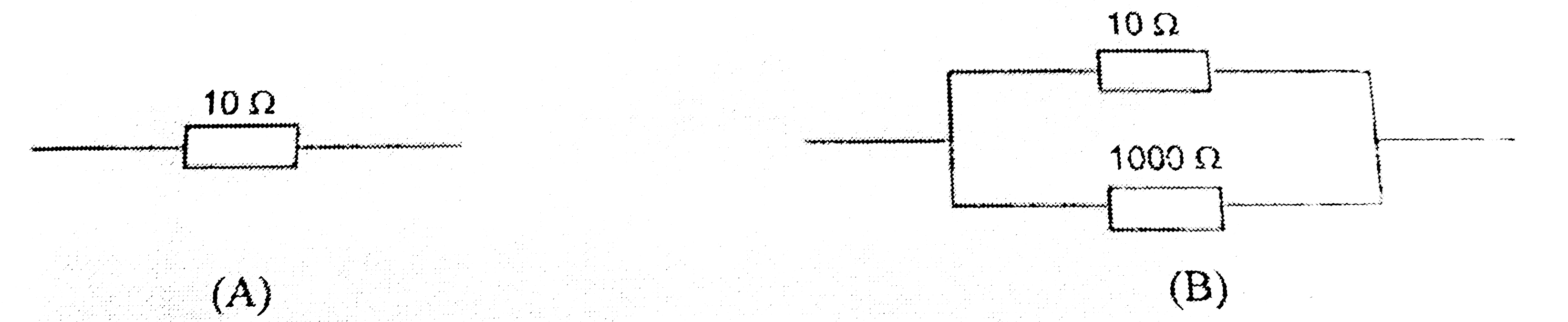 Which of the following resistor arrangement, A or B, has the lower combined resistance?