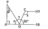 In the adjacent figure AB |\| CD. Find the values of x, y, z.