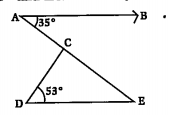 In the given figure if AB |\| DE, angleBAC = 35^@ and angleCDE = 53^@, find angleDCE.