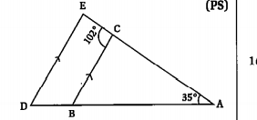 In the adjacent figure, it is given that, BC || DE, angleBAC = 35^@ and angleBCE=102^@. Find the measure of : angleADE.