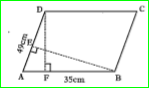DF and BE are the height on sides AB and AD respectively in parallelogram.And its area  is 1470cm^2, AB=35cm and AD=49cm, find the length of BE and DF.