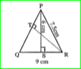 /\ PQR is isosceles with PQ=PR=7.5cm and QR=9cm. the height PS from P to QR, is 6cm. find the area of /\PQR. what will be the height from R to PQ i.e. RT?