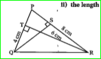 In /\PQR, PQ = 4cm, PR = 8cm and RT = 6cm.  Find i)The Area of /\PQR and ii)The Length of QS.