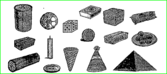 Given below are the pictures of some objects. Categorize and fill write their names according to their shape and fill the table with name of it.