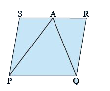 A farmer has a field in the form of a parallelogram PQRS as shown in the figure. He took the mid- point A on RS and joined it to points P and Q. In how many parts of field is divided? What are the shapes of these parts ?   The farmer wants to sow groundnuts which are equal to the sum of pulses and paddy. How should he sow? State reasons?
