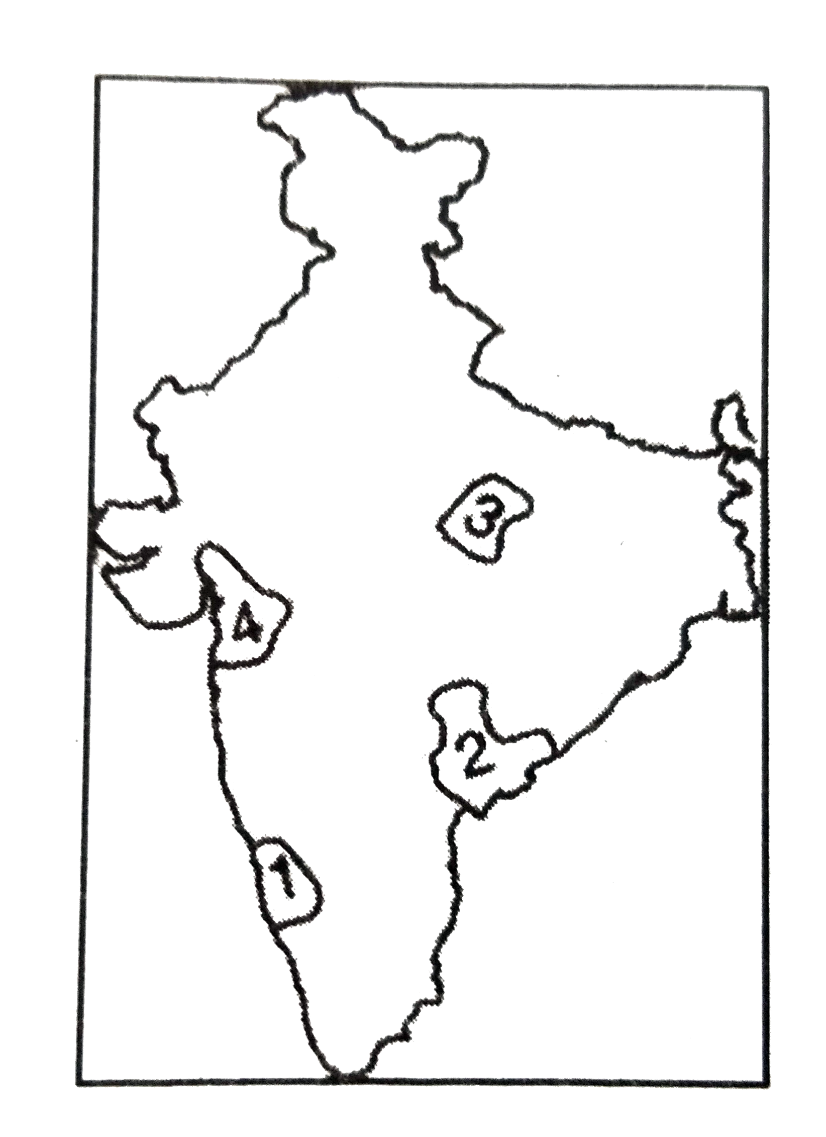 In the map given above, out of the four areas represented by number 1 to 4, which of them represent tobacco growing areas?