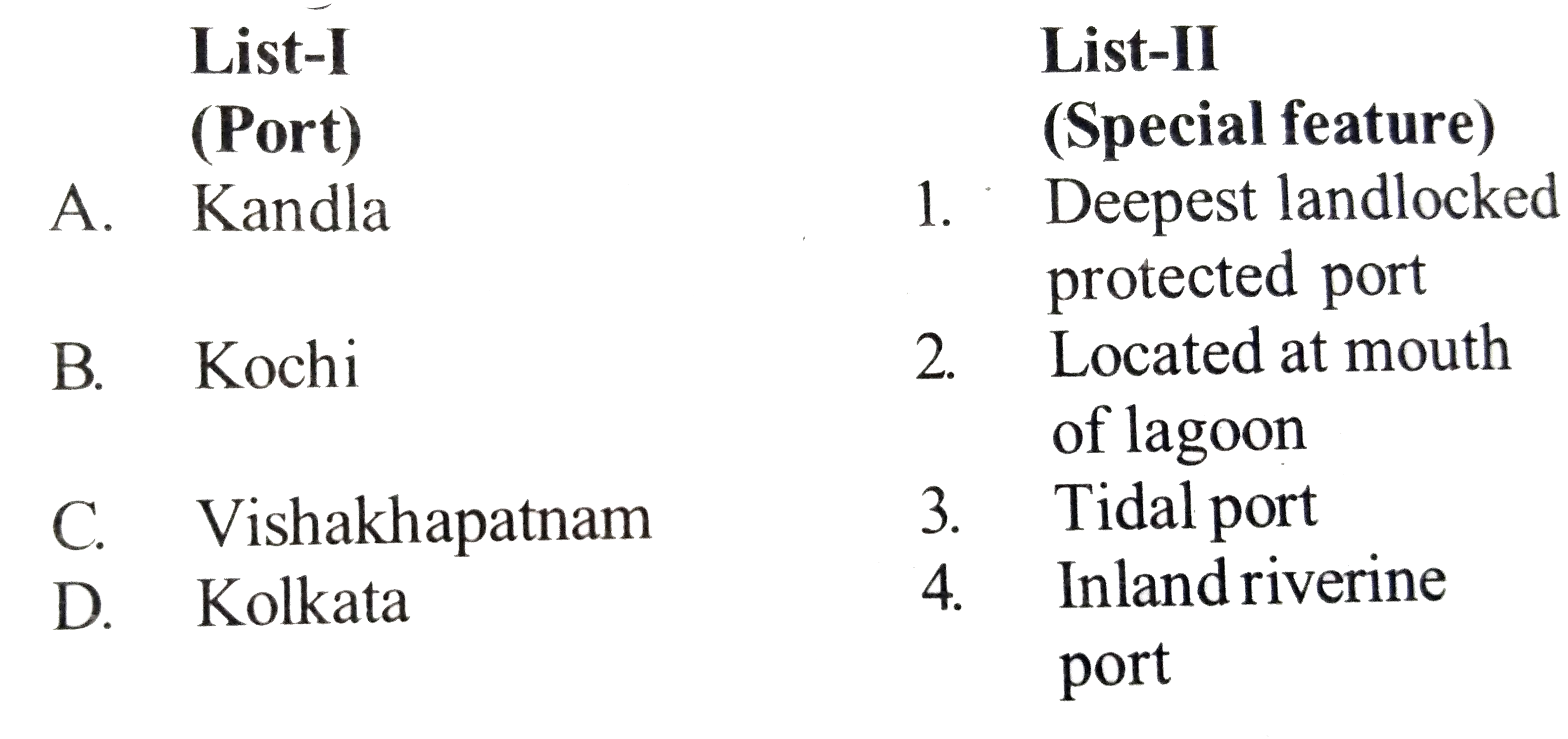 Match List I with List II and select the correct answer using the code given below the lists