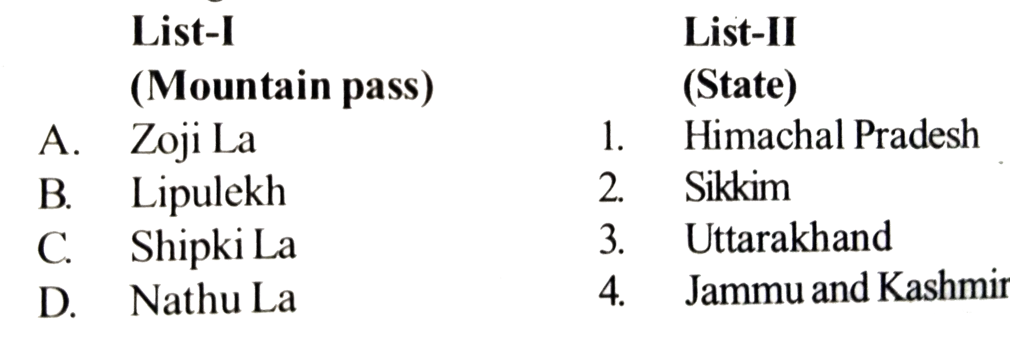 Match List I With List II And Select The Correct Answer Using The Code