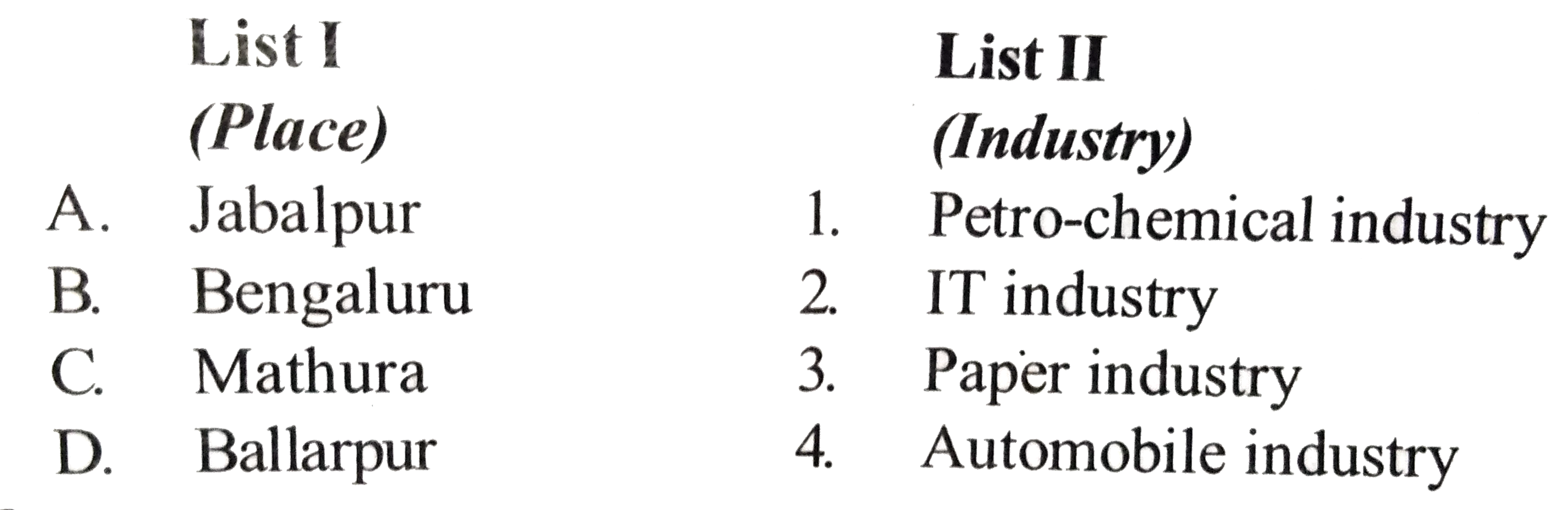 Match List I with List II and select the correct answer using the code given below the lists