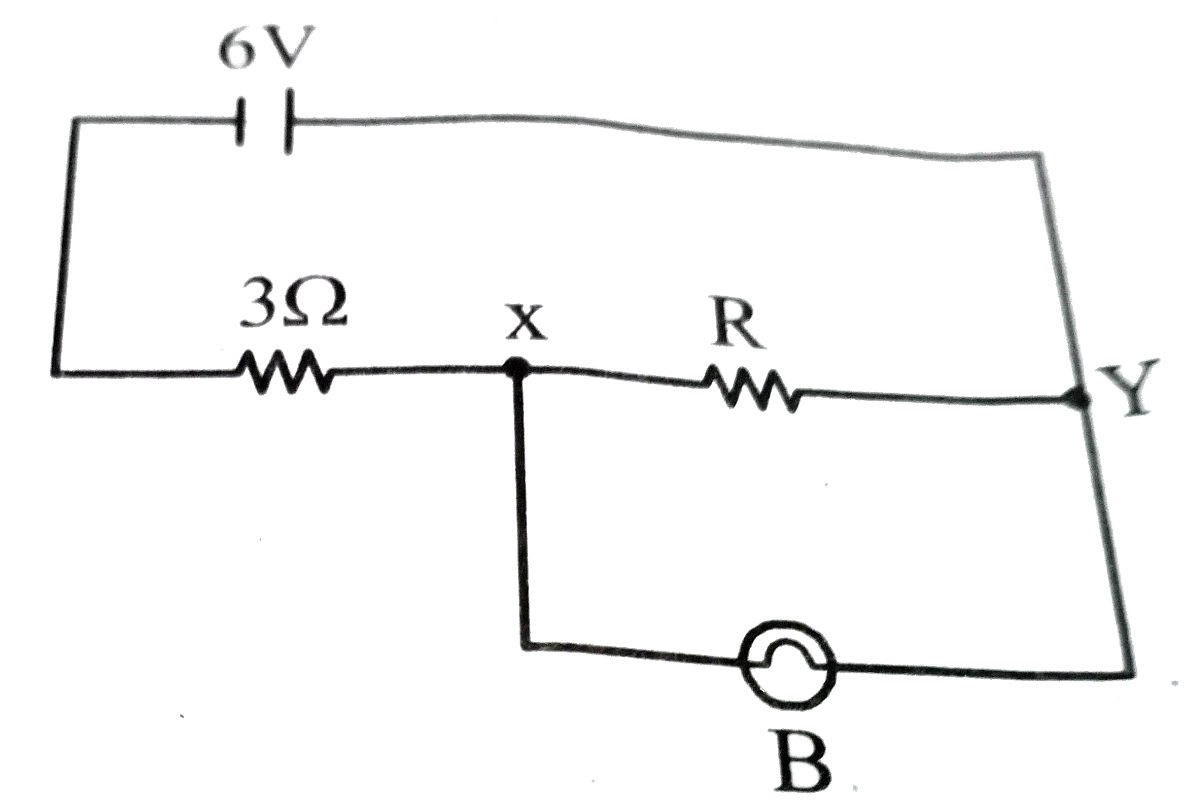 B is a 1.5V, 0.30A, 5.0Omega torch buld working in the circuit as shown above. What is the combined resistance of R and B between the points X and Y ?