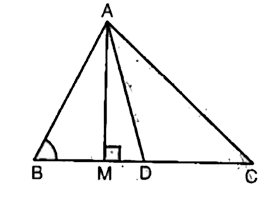 In figure, AD is a median of a triangle ABC and AM bot BC. Prove that         AC ^(2) + AB ^(2) = 2 AD ^(2) + (1)/(2) BC ^(2).