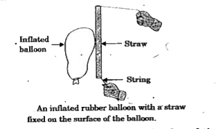 Take a big size rubber balloon and inflate it fully-Tie its neck using a thread. Also using adhesive tape, fix a straw on the surface of this balloon. Pass a thread through the straw and hold one end of the thread in your hand. Ask your friend to hold the other end of the thread at some distance.       In which direction will the cart move?