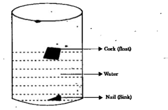 Take a beaker filled with water. Take a piece of cork and an iron nail of equal mass. Place the on the surface of water.   Observe what happens ?