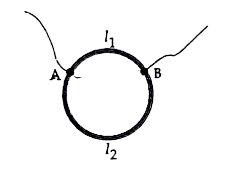 A ring is made of a wire having a resistance R(0) = 12Omega . Find the points A and B, as shown in the figure, at which a current carrying conductor should be connected so that the resistance R of the sub circuit between these points is equal to (8)/(3)Omega :