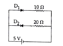 Two ideal diodes are connected to a battery as shown in the circuit. The current supplied by the battery is