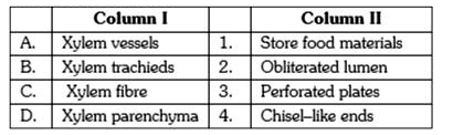 Match the followings in column I with column II and choose the correct combination