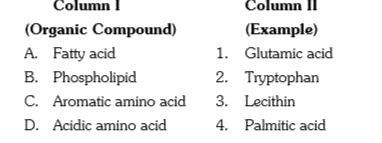 Match the following and choose the correct combination from the options given-