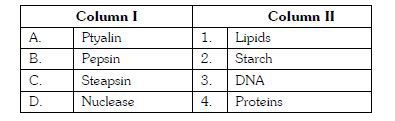 Match the following and choose the correct combination from the options given