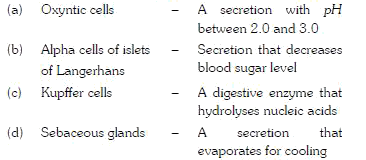 Which of  the following paris of the kind of cells and their secretion of correctly matchd