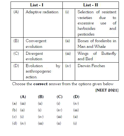 Match List - I with List –II