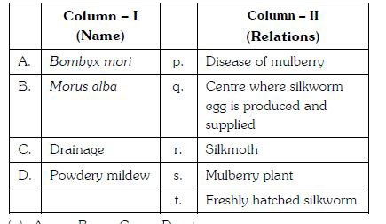 Match the names given under Column -I with their relations given under column II, choose the answer which gives the correct combination of the alphabets of the two columns