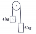 Two bodies of mass 4 kg and 6 kg tied to the ends of a massless string. the string passes over a pully which is frictionless (see figure). the acceleration of the system in terms of acceleration due to gravity (g) is: