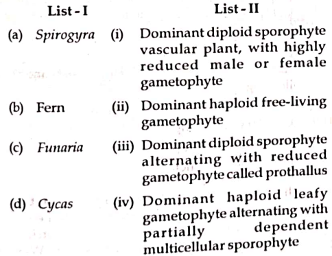 Match the plant with the kind of life cycle it exhibits:      Choose the correct answe from the options given below: