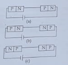 In the given circuits (a),(b) and (c) the potential drop across the two pn junctions are equal in