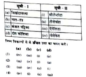 सूची –I को सूची –II के साथ मिलान करो