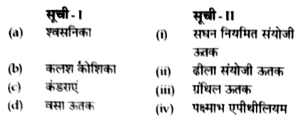 सूची- Iका सूची-II  के साथ मिलान करो :          निम्न विकल्पों में से उचित उत्तर का चयन करो: