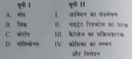 सूची 1 को सूची 11 के साथ सुमेलित कीजिए :     नीचे दिये गये विकल्पों में से सही उत्तर चुनिए :