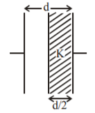 A paralel plate capacitor having cross sectional area A and seperation d has air in between plates. Now an insulating slab of same area but thickness d/2 is inserted between plates having dielectric constant k =4. Ratio of new capacitance to its original capacitance will be