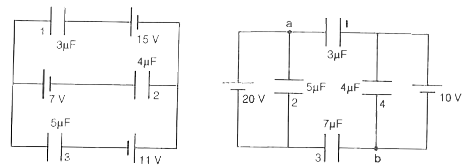 In the following circuit (figure  6.22) find the potential difference across the capacitors 1, 2, and 3.