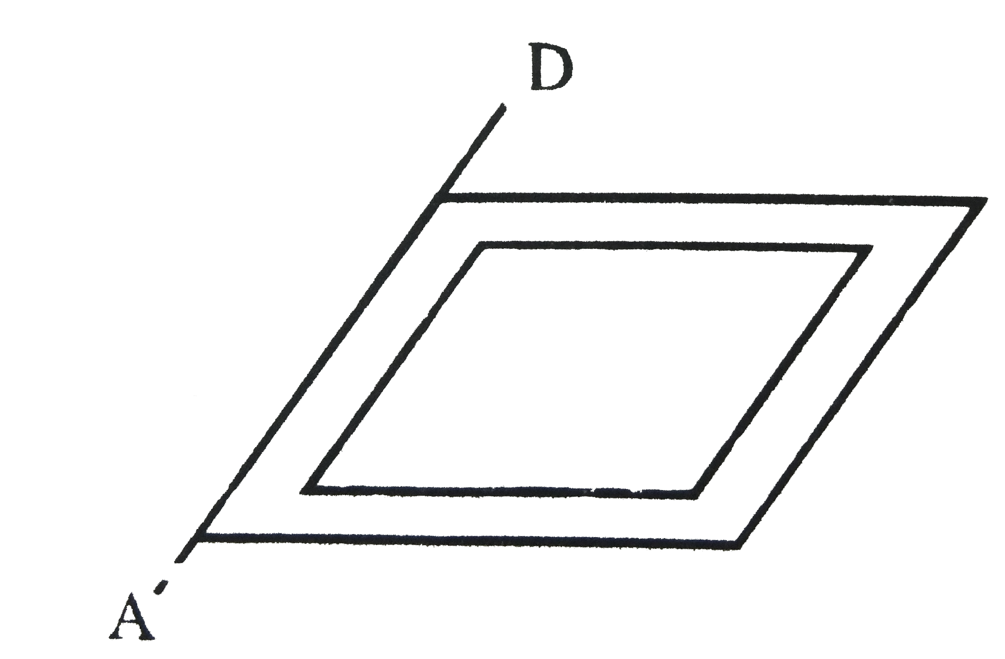 A square frame made up of a wire of mass m and length l is held in horizontal plane. It is free to rotate about AD. If the frame is released. What is the work done by gravity during the time frame rotates through an angle of 90^@.   .