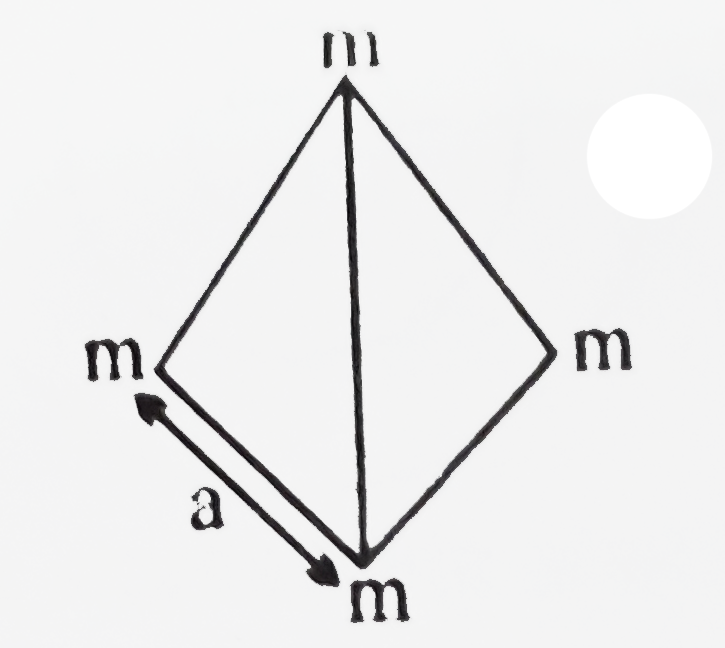 Four masses (each of m) are placed at the vertices of a regular pyramid (triangular base) of side 'a'. Find the work done by the system while taking them apart so that they form the pyramid of side '2a'.