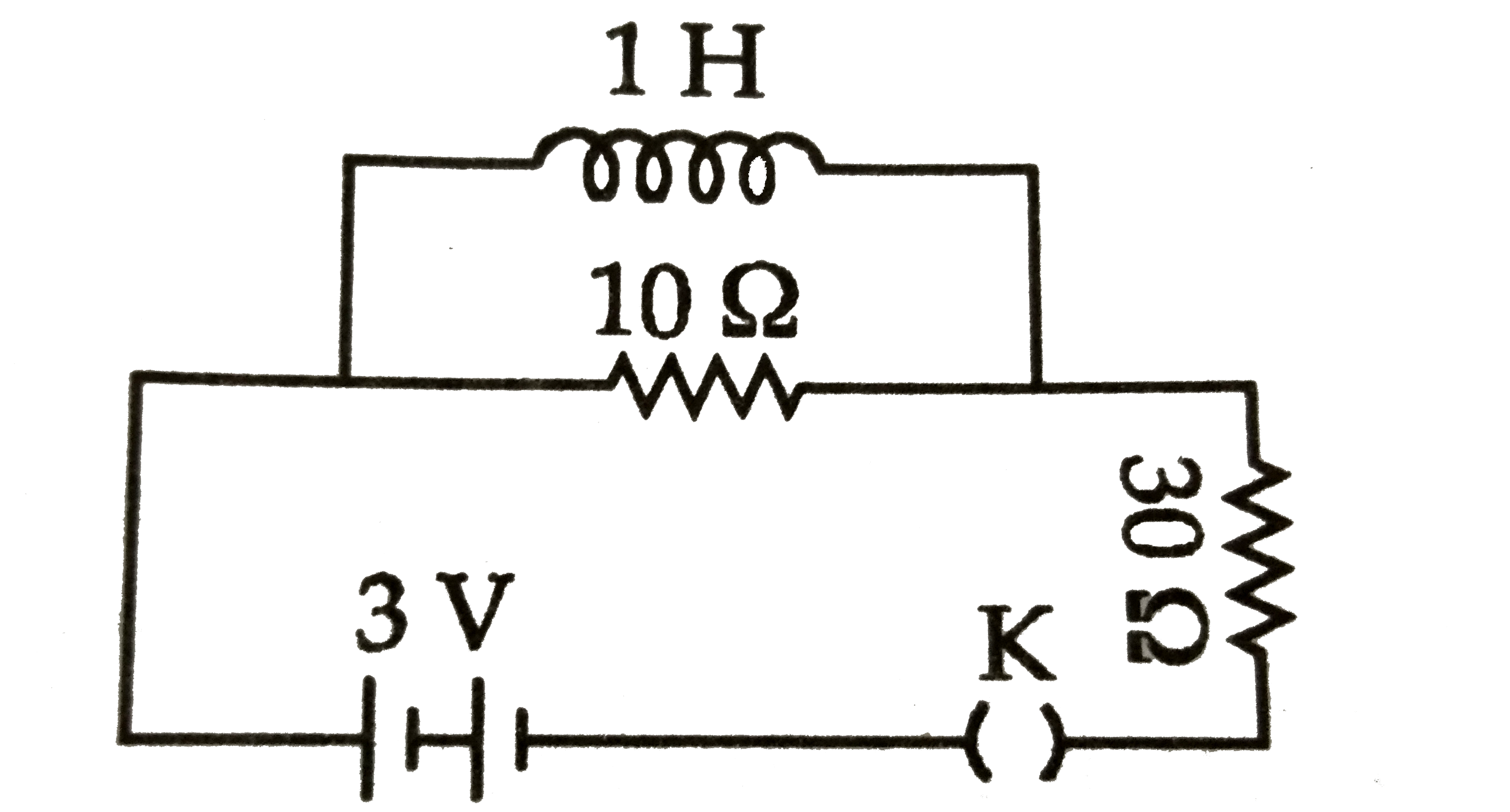 The value of current in 10 Omega resistor, when plug of key K is inserted in the adjoining figure is