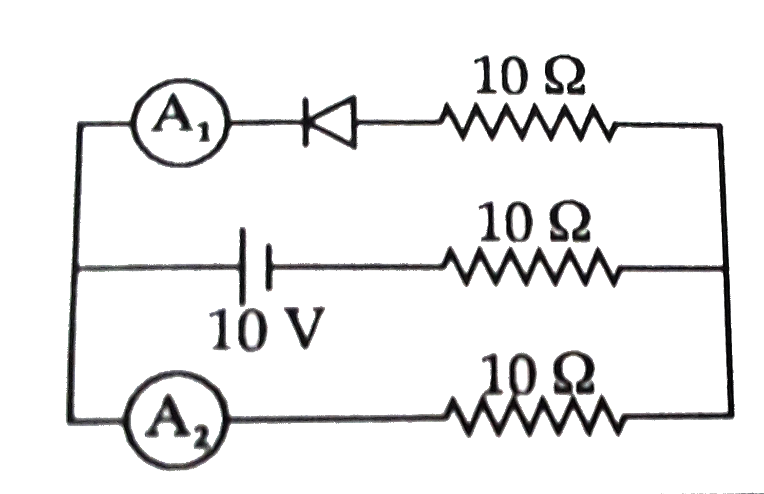 In the figure shown the readings of the ammeters A(1) and A(2) are respectively.