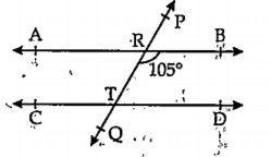 आकृतीमध्ये, रेषा AB || रेषा CD आणि रेषा PQ हि छेदिका आहे तर आकृतीत दाखवलेल्या कोनाच्या मापांवरून पुढील कोनांची मापे काढा.  angleCTQ