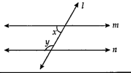 आकृतीमध्ये y= 108^@  आणि x= 71^@  तर रेषा m व रेषा n समांतर होतील का ? असल्यास कारण लिहा.