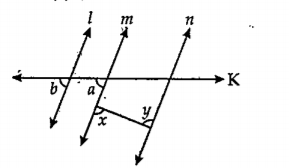 आकृतीमध्ये , जर angle a cong  angle b आणि  angle x cong  angle y तर सिद्ध करा कि रेषा l || रेषा n.