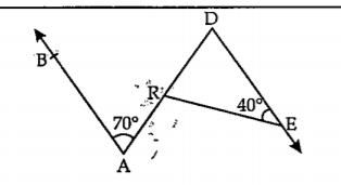 खालील आकृती  मध्ये रेषा AB | | रेषा DE आहे. दिलेल्या  मापांवरून angle DRE व angle ARE ची मापे काढा.
