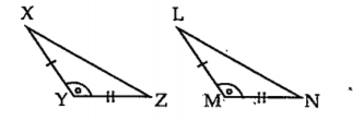 पुढीलपैकी प्रत्येक उदाहरणातील त्रिकोणांच्या जोडीचे सारख्या खुणांनी दाखवलेले भाग एकरूप आहेत. त्यावरून प्रत्येक जोडीतील त्रिकोण ज्या कसोटीने एकरूप होतात ती कसोटी आकृतीखालील रिकाम्या जागेत लिहा.