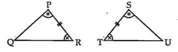 पुढीलपैकी प्रत्येक उदाहरणातील त्रिकोणांच्या जोडीचे सारख्या खुणांनी दाखवलेले भाग एकरूप आहेत. त्यावरून प्रत्येक जोडीतील त्रिकोण ज्या कसोटीने एकरूप होतात ती कसोटी आकृतीखालील रिकाम्या जागेत लिहा.