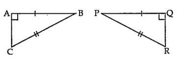 खालील आकृतीतील माहितीवरून triangle ABC व triangle PQR या त्रिकोणांच्या एकरूपतेची कसोटी लिहून उरलेले एकरूप घटक लिहा.