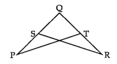 खालील आकृतीमध्ये angle P cong  angle R आणि रेख PQ cong  रेख QR. तर सिद्ध करा की,  triangle PQT  cong    triangle RQS