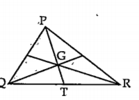 आकृतीमध्ये triangle PQR चा G हा मध्यगा संपात बिंदू आहे. जर GT =  2.5 सेमी, तर PG आणि PT यांची लांबी काढा.